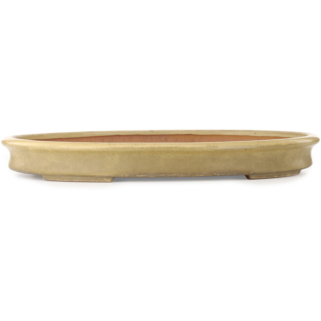 Oval off-white bonsai pot by Seizan (Reihou, Kataoka Katsushi, master Seizan kiln) - 585 x 423 x 67 mm