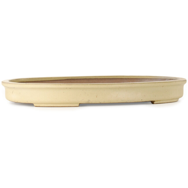 Oval off-white bonsai pot by Seizan (Reihou, Kataoka Katsushi, master Seizan kiln) - 580 x 410 x 67 mm