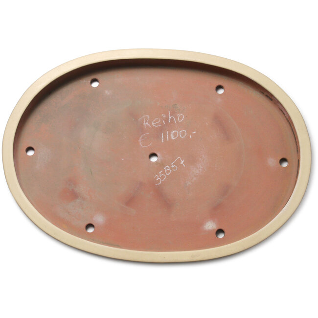 Oval off-white bonsai pot by Seizan (Reihou, Kataoka Katsushi, master Seizan kiln) - 660 x 465 x 70 mm