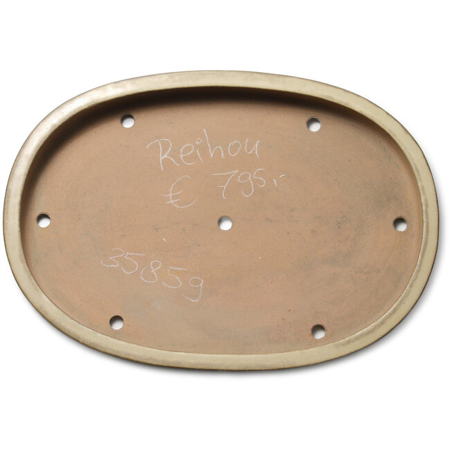 Ovale gebroken witte bonsaipot van Seizan (Reihou, Kataoka Katsushi, meester Seizan oven) - 580 x 405 x 70 mm