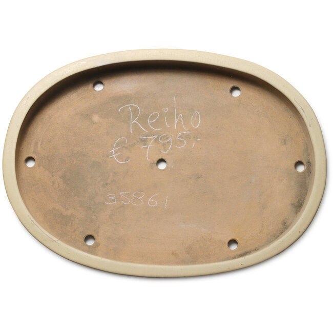 Ovale gebroken witte bonsaipot van Seizan (Reihou, Kataoka Katsushi, meester Seizan oven) - 585 x 423 x 67 mm