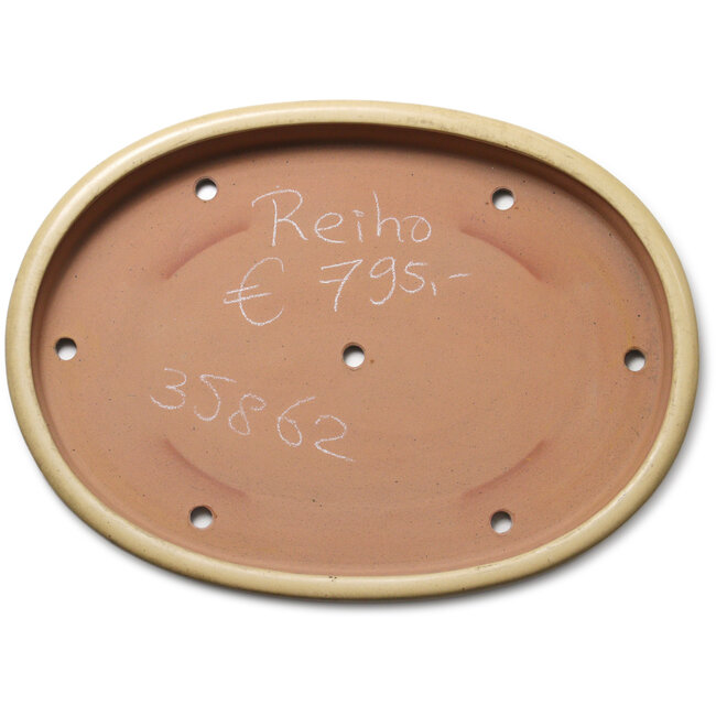 Ovale gebroken witte bonsaipot van Seizan (Reihou, Kataoka Katsushi, meester Seizan oven) - 585 x 423 x 67 mm