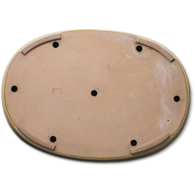 Oval off-white bonsai pot by Seizan (Reihou, Kataoka Katsushi, master Seizan kiln) - 577 x 408 x 65 mm