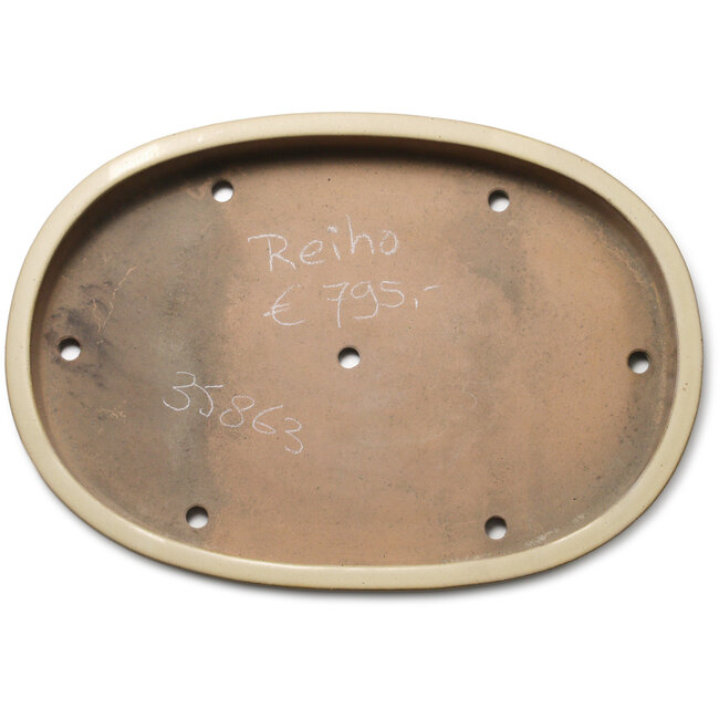 Pot à bonsaï ovale blanc cassé par Seizan (Reihou, Kataoka Katsushi, maître four Seizan) - 577 x 408 x 65 mm