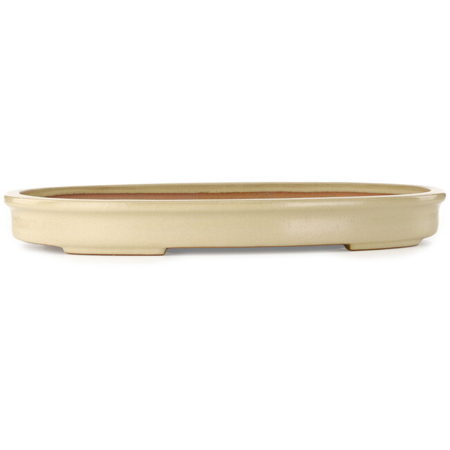 Oval off-white bonsai pot by Seizan (Reihou, Kataoka Katsushi, master Seizan kiln) - 580 x 410 x 67 mm