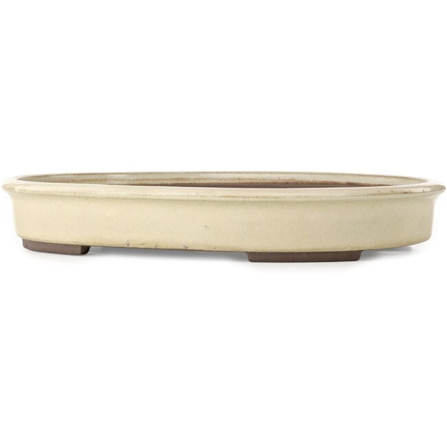 Pot à bonsaï ovale blanc cassé de Yamaaki Toshio (troisième génération) - 465 x 363 x 70 mm