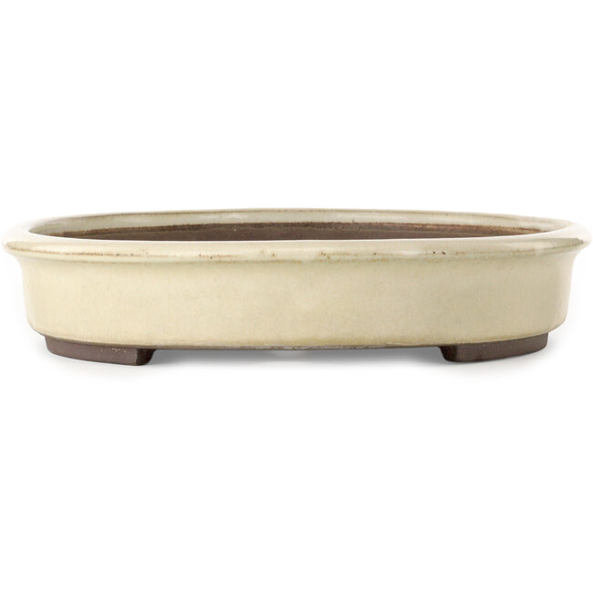 Ovale, gebroken witte bonsaipot van Yamaaki Toshio (derde generatie) - 465 x 363 x 70 mm