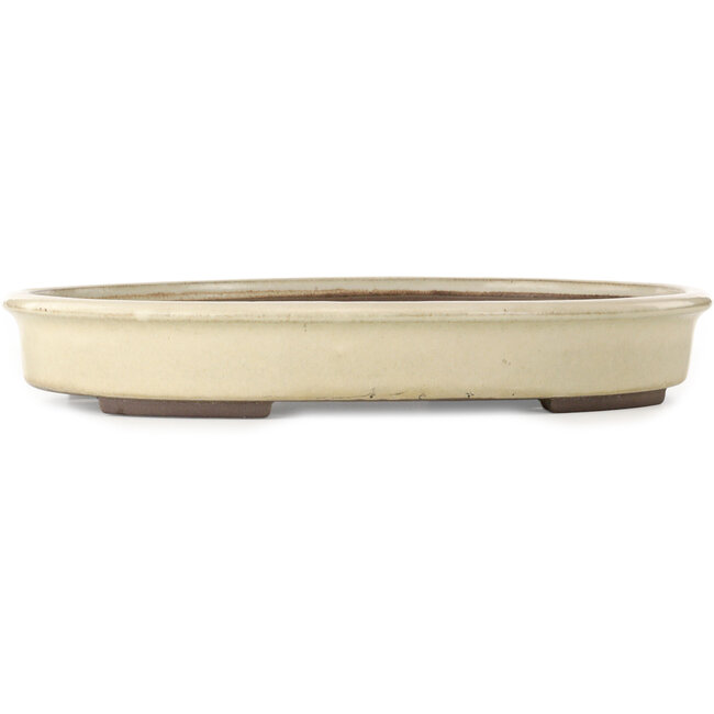 Ovale, gebroken witte bonsaipot van Yamaaki Toshio (derde generatie) - 465 x 363 x 70 mm