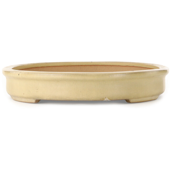 Oval off-white bonsai pot by Seizan (Reihou, Kataoka Katsushi, master Seizan kiln) - 525 x 375 x 63 mm