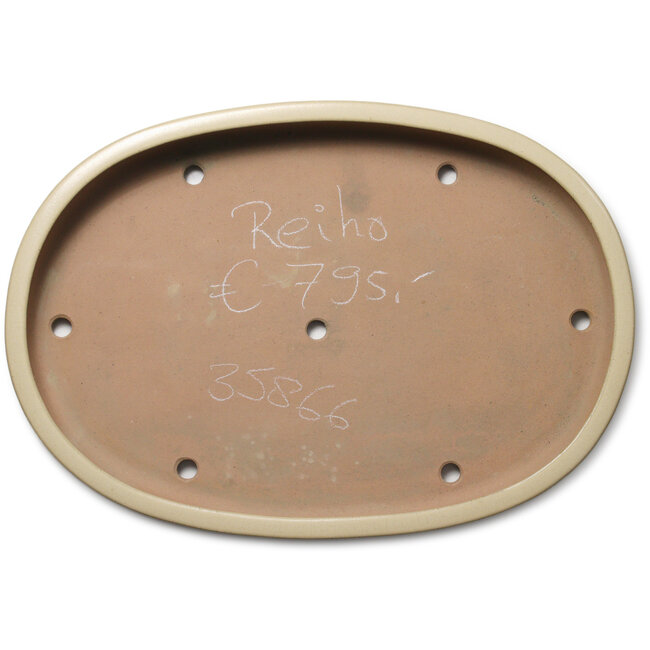 Ovaler, cremefarbener Bonsaitopf von Seizan (Reihou, Kataoka Katsushi, Meister Seizan-Ofen) – 580 x 410 x 67 mm