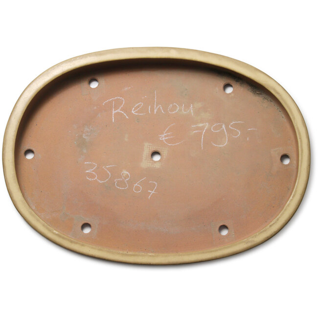 Oval off-white bonsai pot by Seizan (Reihou, Kataoka Katsushi, master Seizan kiln) - 580 x 420 x 67 mm