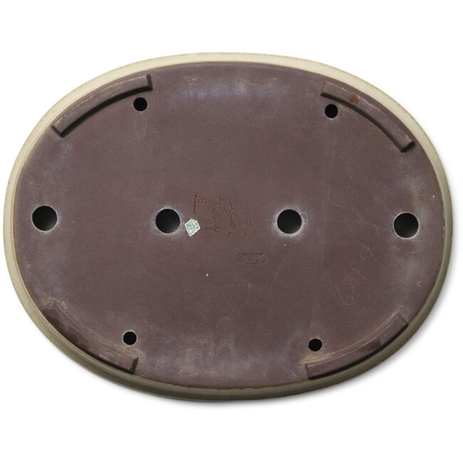 Pot à bonsaï ovale blanc cassé de Yamaaki Toshio (troisième génération) - 465 x 363 x 70 mm