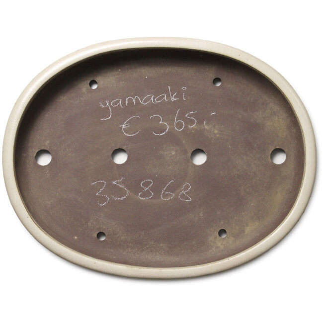 Oval off-white bonsai pot by Yamaaki Toshio (third generation) - 465 x 363 x 70 mm