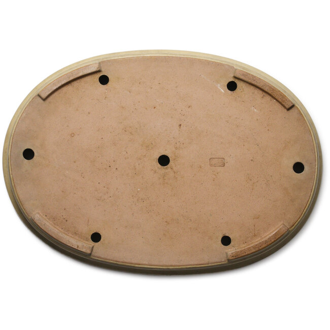 Oval off-white bonsai pot by Seizan (Reihou, Kataoka Katsushi, master Seizan kiln) - 527 x 375 x 65 mm