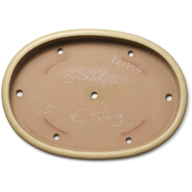 Ovale gebroken witte bonsaipot van Seizan (Reihou, Kataoka Katsushi, meester Seizan oven) - 527 x 375 x 65 mm