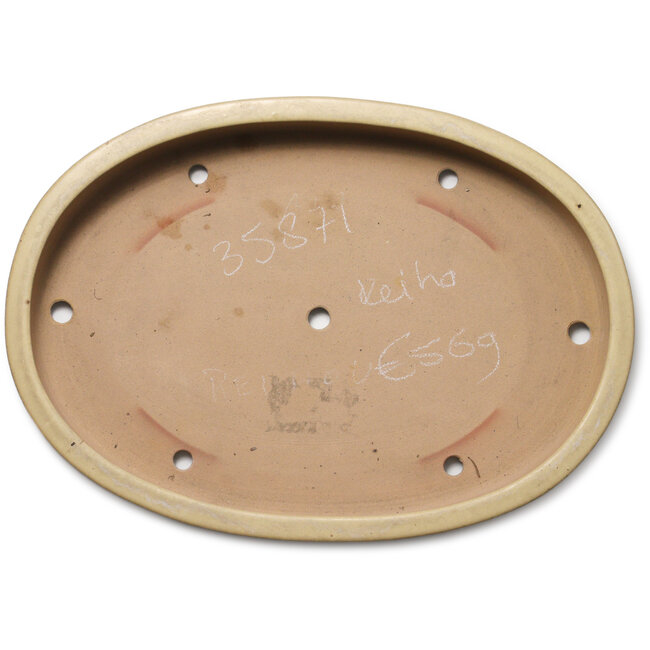 Pot à bonsaï ovale blanc cassé par Seizan (Reihou, Kataoka Katsushi, maître four Seizan) - 525 x 375 x 63 mm