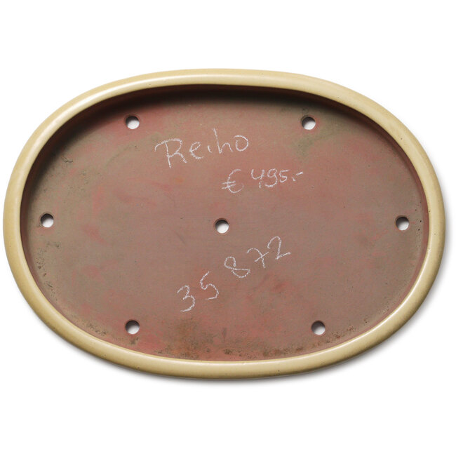 Pot à bonsaï ovale blanc cassé par Seizan (Reihou, Kataoka Katsushi, maître four Seizan) - 510 x 362 x 60 mm