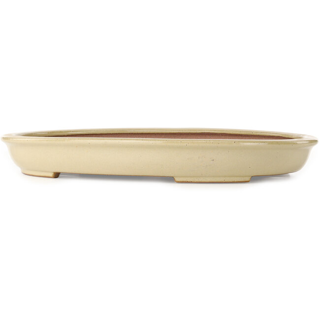 Oval off-white bonsai pot by Seizan (Reihou, Kataoka Katsushi, master Seizan kiln) - 454 x 330 x 55 mm