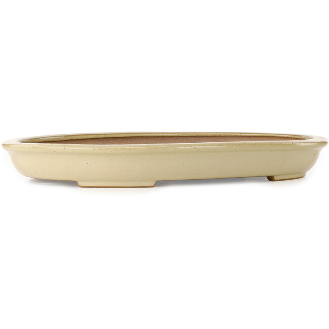 Vaso bonsai ovale bianco sporco di Seizan (Reihou, Kataoka Katsushi, forno del maestro Seizan) - 454 x 330 x 52 mm