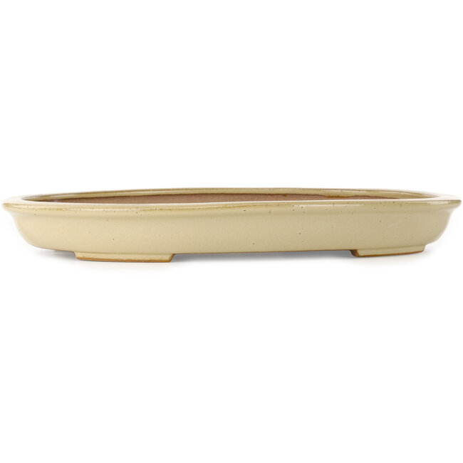 Oval off-white bonsai pot by Seizan (Reihou, Kataoka Katsushi, master Seizan kiln) - 454 x 330 x 52 mm