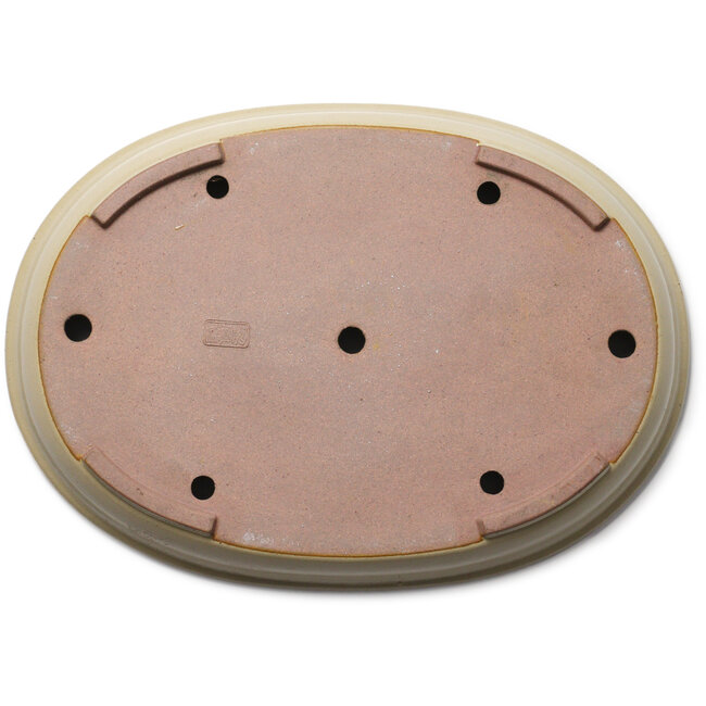 Ovale gebroken witte bonsaipot van Seizan (Reihou, Kataoka Katsushi, meester Seizan oven) - 454 x 330 x 55 mm