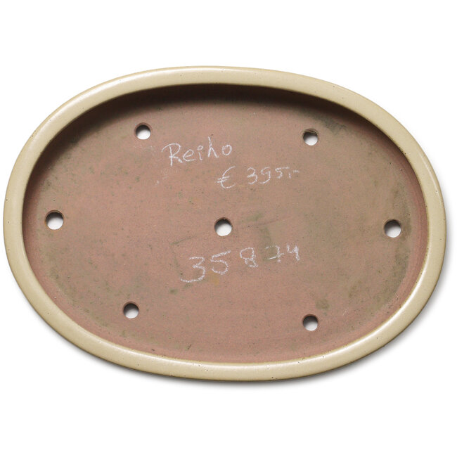 Oval off-white bonsai pot by Seizan (Reihou, Kataoka Katsushi, master Seizan kiln) - 454 x 330 x 55 mm