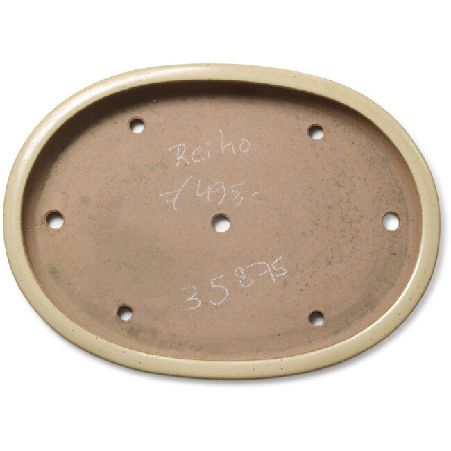 Oval off-white bonsai pot by Seizan (Reihou, Kataoka Katsushi, master Seizan kiln) - 454 x 330 x 52 mm