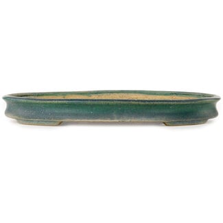  Shuuhou (Hidemi Kataoka) 398 mm oval green bonsai pot by Shuhou, Tokoname, Japan