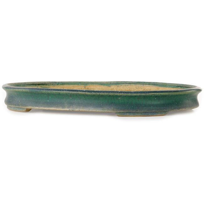 Oval green bonsai pot by Shuhou - 398 x 315 x 40 mm
