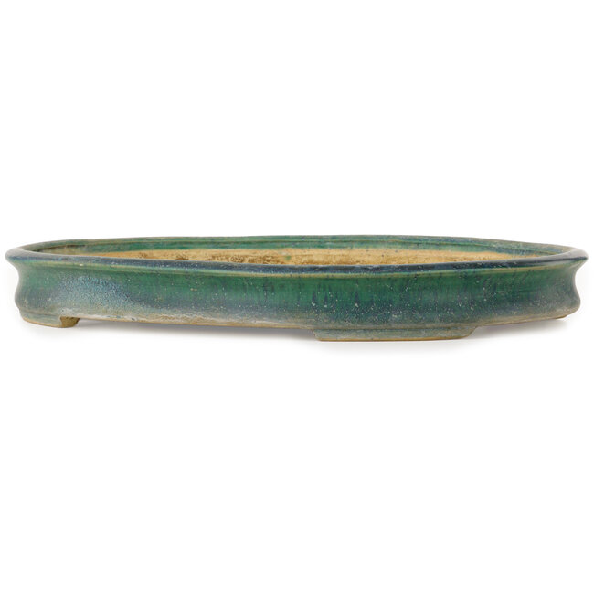 Oval green bonsai pot by Shuhou - 398 x 315 x 40 mm