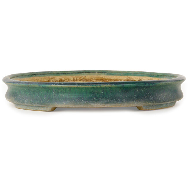 Oval green bonsai pot by Shuhou - 398 x 315 x 40 mm