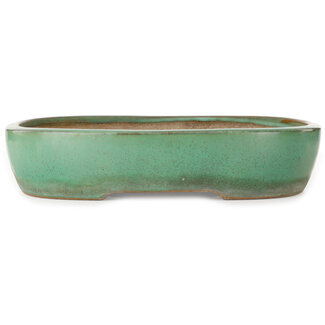 Yamafusa - Takehiko Koie 410 mm ovaler grüner Bonsaitopf von Yamafusa, Tokoname, Japan