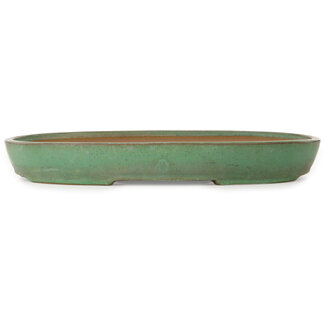  Yamafusa - Takehiko Koie 465 mm oval green bonsai pot by Yamafusa, Tokoname, Japan