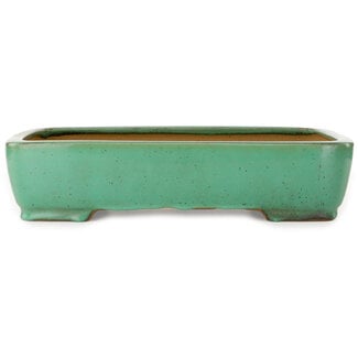  Yamafusa - Takehiko Koie 415 mm rectangular green bonsai pot by Yamafusa, Tokoname, Japan