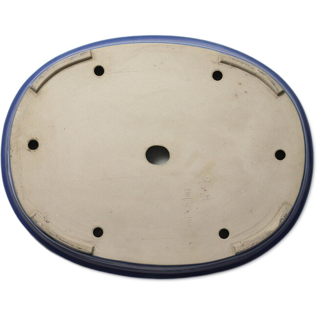 Ovaler blauer Bonsaitopf von Terahata Satomi Mazan – 600 x 470 x 75 mm