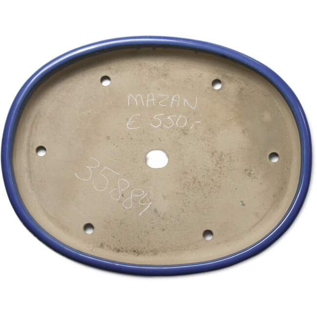 Maceta ovalada para bonsái azul de Terahata Satomi Mazan - 600 x 470 x 75 mm