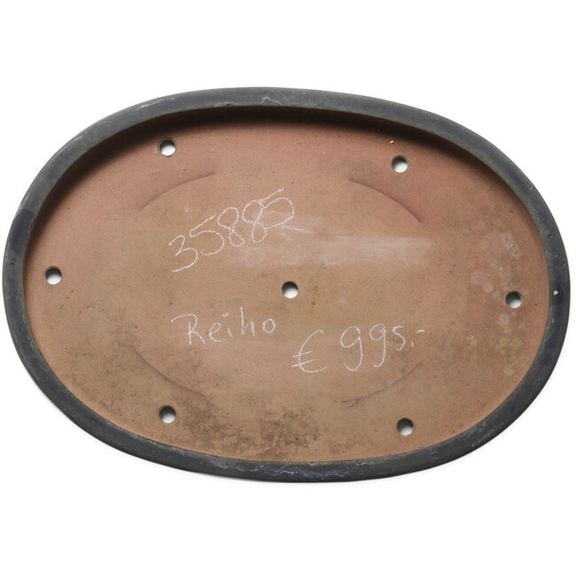 Oval blue bonsai pot by Seizan (Reihou, Kataoka Katsushi, master Seizan kiln) - 650 x 458 x 70 mm