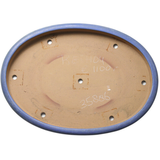 Oval blue bonsai pot by Seizan (Reihou, Kataoka Katsushi, master Seizan kiln) - 635 x 460 x 73 mm