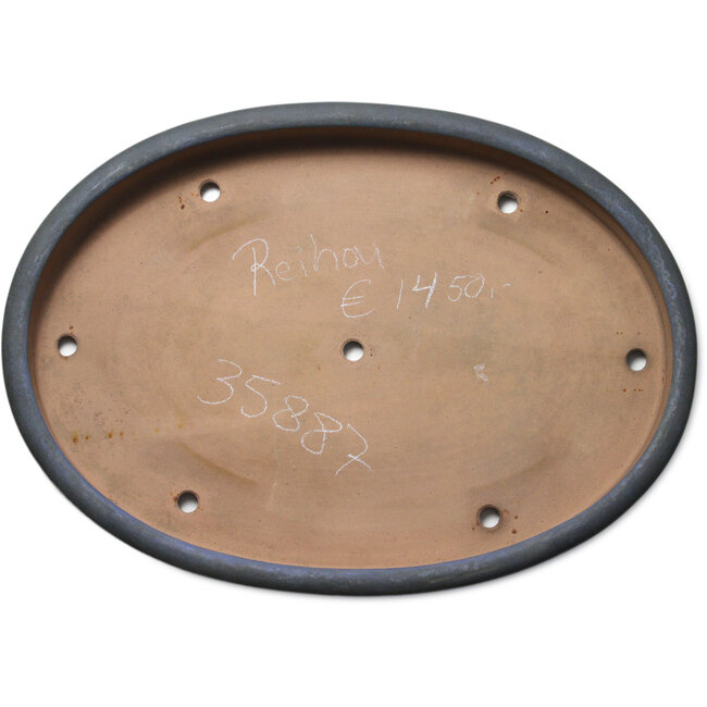 Oval blue bonsai pot by Seizan (Reihou, Kataoka Katsushi, master Seizan kiln) - 630 x 455 x 75 mm