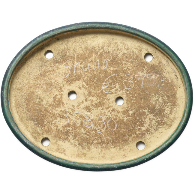 Oval green bonsai pot by Shuhou - 398 x 315 x 40 mm