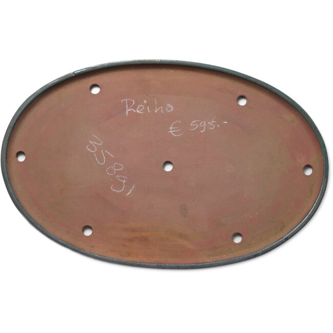 Oval teal bonsai pot by Seizan (Reihou, Kataoka Katsushi, master Seizan kiln) - 605 x 390 x 32 mm