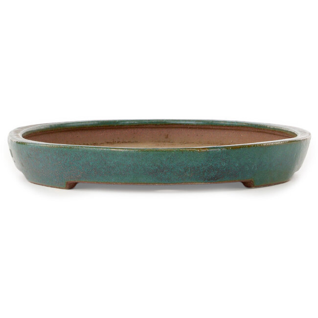 Pot à bonsaï ovale bleu sarcelle par Seizan (Reihou, Kataoka Katsushi, maître four Seizan) - 400 x 270 x 35 mm