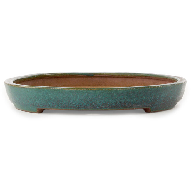 Pot à bonsaï ovale bleu sarcelle par Seizan (Reihou, Kataoka Katsushi, maître four Seizan) - 400 x 270 x 35 mm