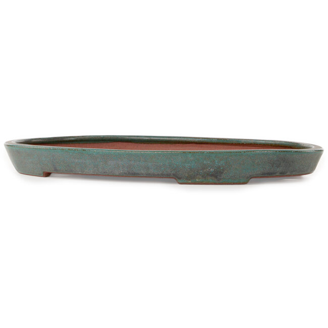 Pot à bonsaï ovale bleu sarcelle par Seizan (Reihou, Kataoka Katsushi, maître four Seizan) - 400 x 270 x 35 mm