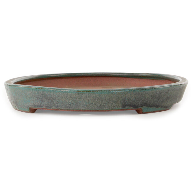 Oval teal bonsai pot by Seizan (Reihou, Kataoka Katsushi, master Seizan kiln) - 400 x 270 x 35 mm