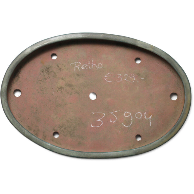 Oval teal bonsai pot by Seizan (Reihou, Kataoka Katsushi, master Seizan kiln) - 400 x 270 x 35 mm