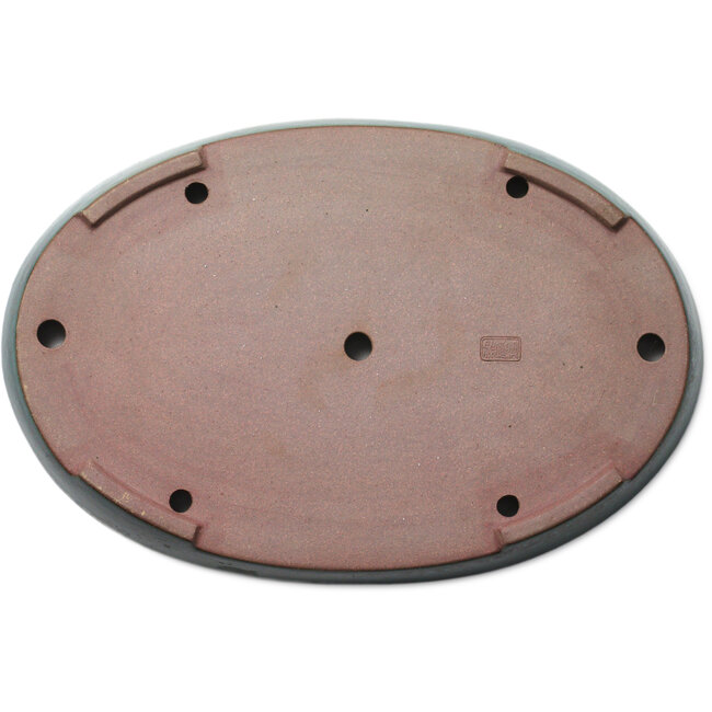 Pot à bonsaï ovale bleu sarcelle par Seizan (Reihou, Kataoka Katsushi, maître four Seizan) - 400 x 270 x 35 mm