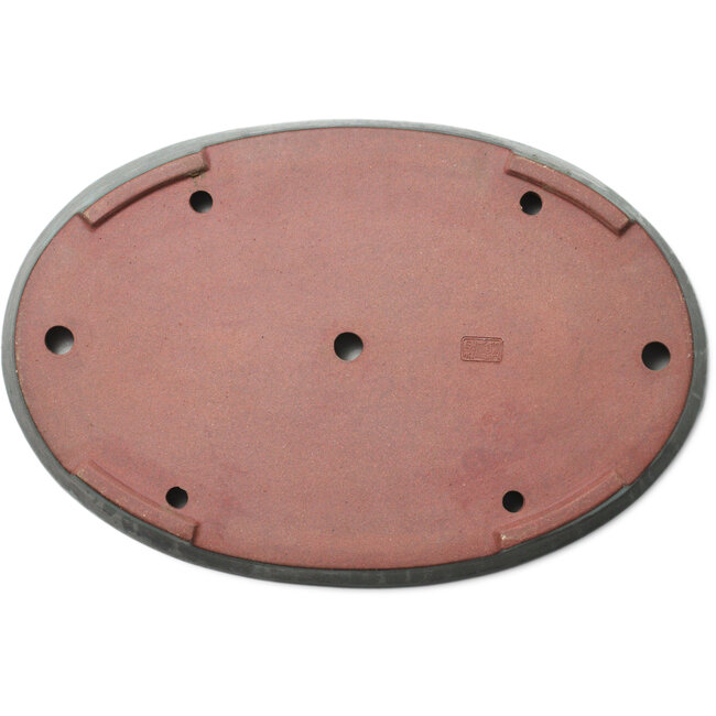 Pot à bonsaï ovale bleu sarcelle par Seizan (Reihou, Kataoka Katsushi, maître four Seizan) - 400 x 270 x 35 mm