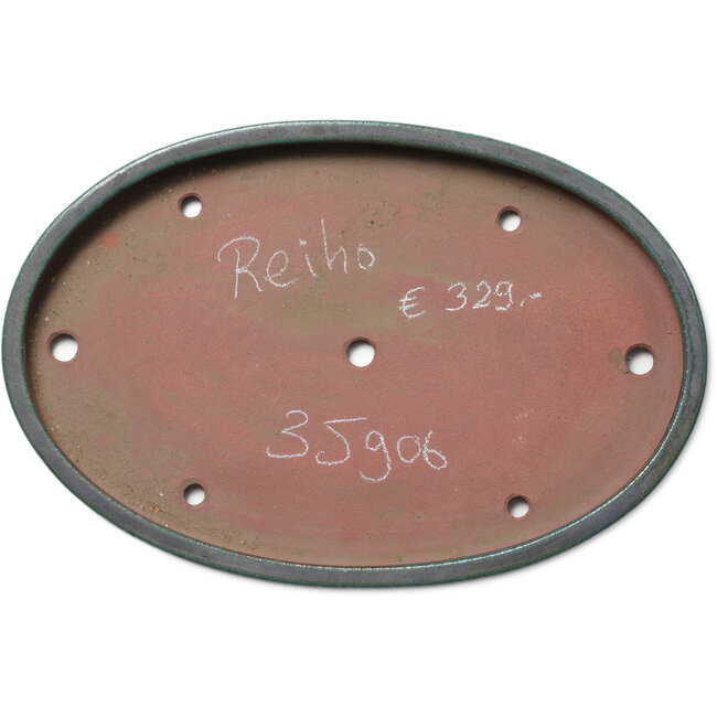 Oval teal bonsai pot by Seizan (Reihou, Kataoka Katsushi, master Seizan kiln) - 400 x 270 x 35 mm