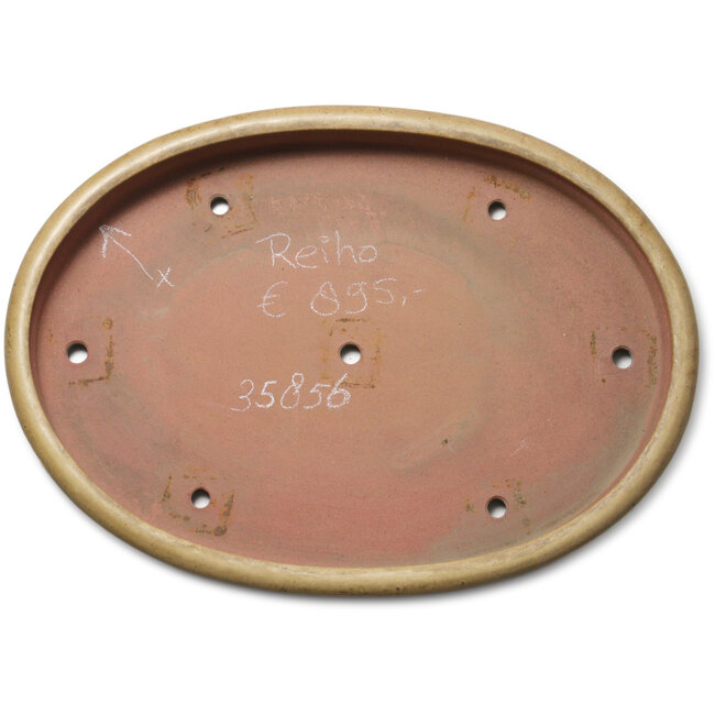 Maceta ovalada para bonsái beige de Seizan (Reihou, Kataoka Katsushi, maestro del horno Seizan) - 660 x 465 x 70 mm